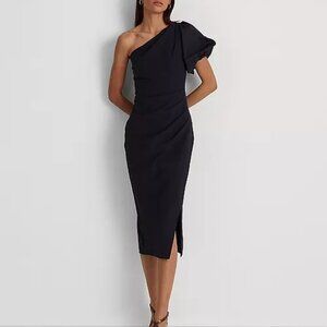 Lauren Ralph Lauren Crepe One Sleeve Cocktail Dress Size 18 MRP $195